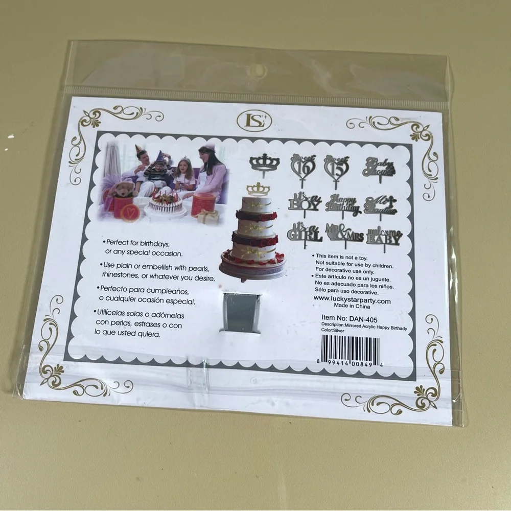 NWT Happy Birthday CursiveGold Sparkle Acrylic Cake Topper